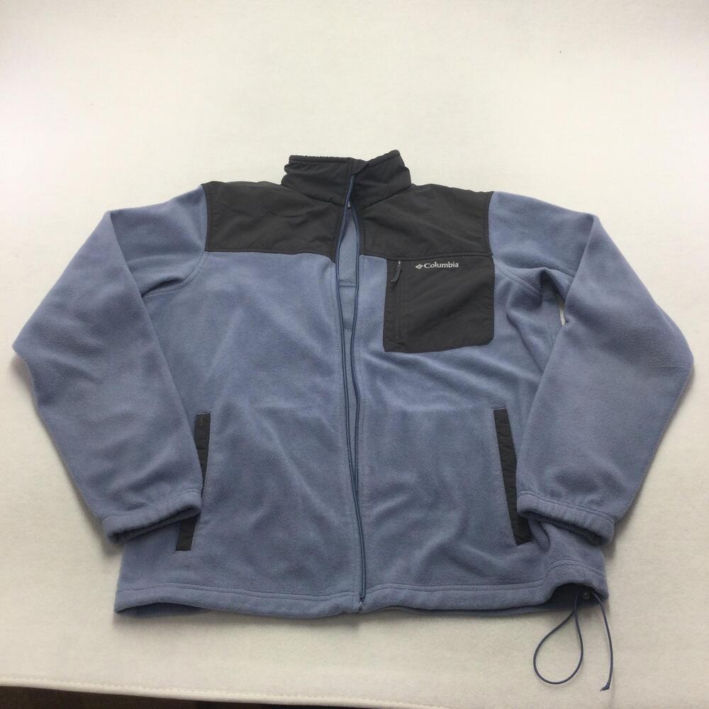 Columbia Jacket Mens Medium Blue Black Fleece Full Zip Pocket Outdoor Hiking